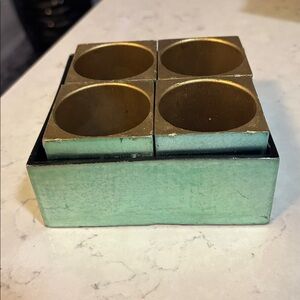 Vintage Teal  Gold  tone inserts Decorative Box